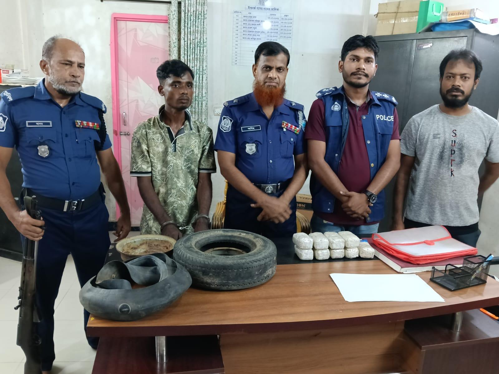 <h1>চাকায় পেঁচিয়ে পাচারকালে&nbsp; ১৮ হাজার ইয়াবাসহ চালককে আটক করে গর্জনিয়া পুলিশ</h1>